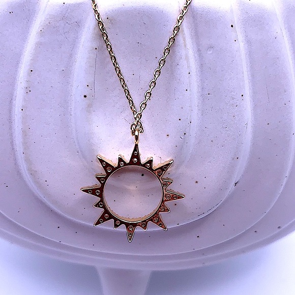 Delicate Gold Plated With Cubic Zirconia Pave Sun Necklace - NEW - Picture 4 of 6